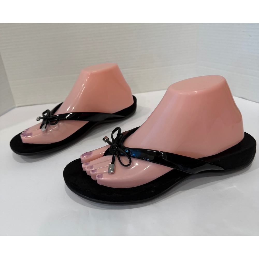 Vionic Bella II Black Orthotic Arch Support Bow Thong Sandals Sz 8